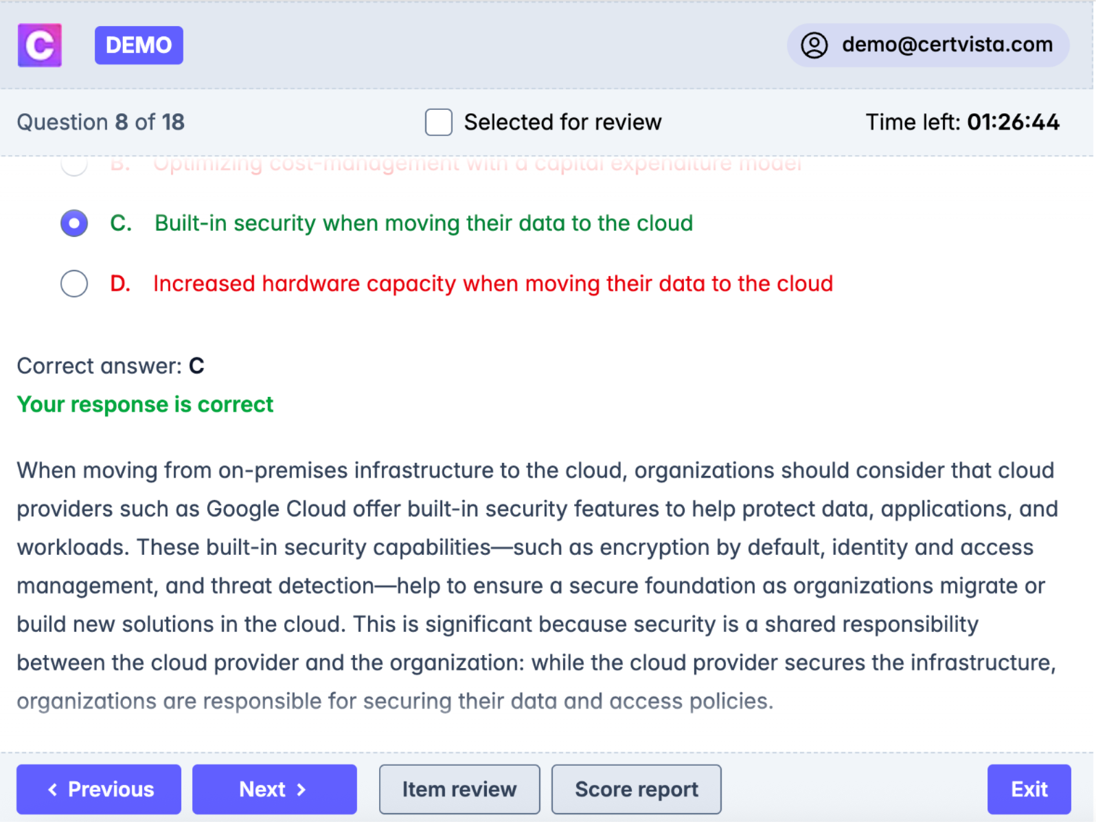 Every question includes detailed explanations written by Google Cloud professionals.