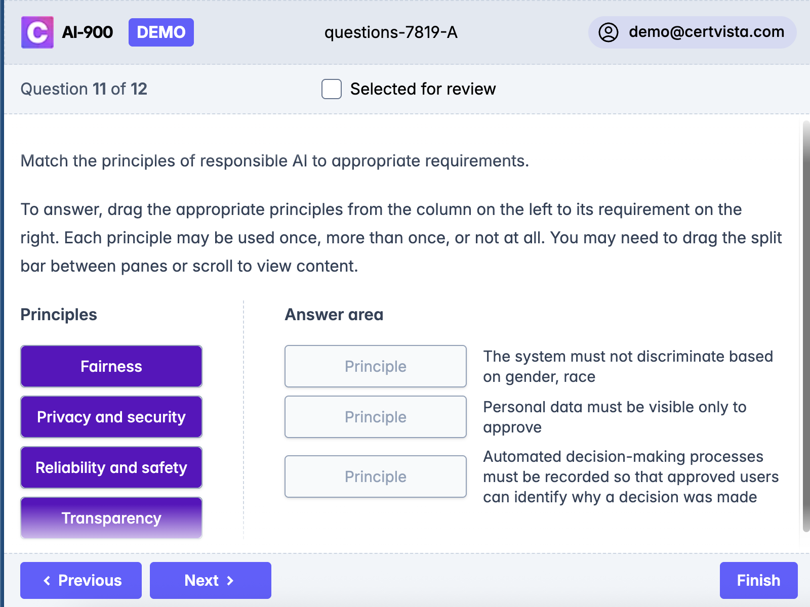 The AI-900 includes different question types to test knowledge in different ways.
